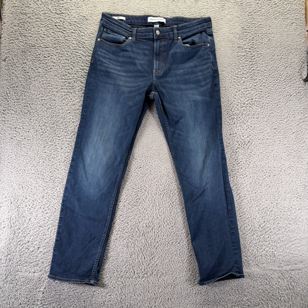 Calvin Klein Jeans Mens 36x32 Blue Cotton Denim Straight Leg Slim Faded Stretch